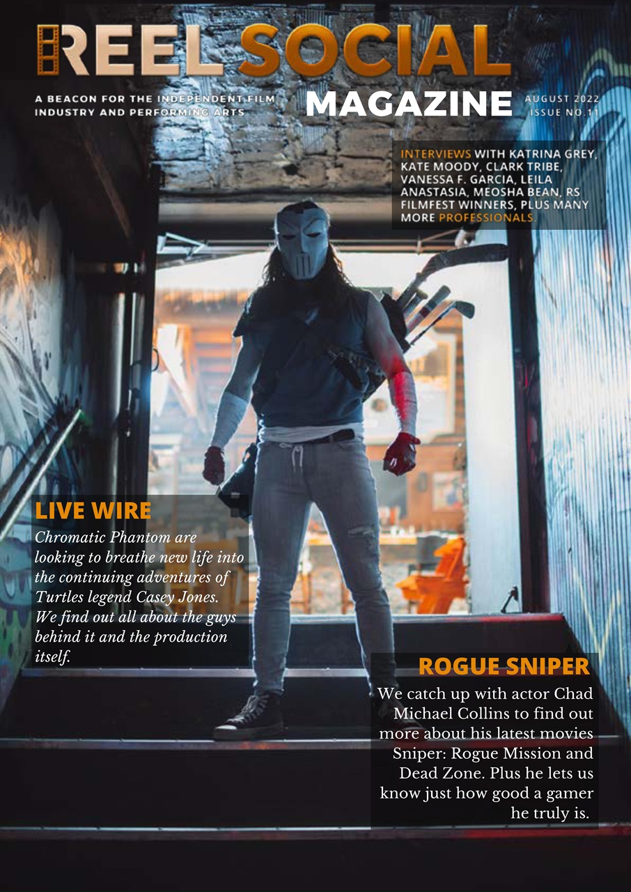 Cover page of reel social magazines August 2022 publication featuring Casey Jones from Teenage Mutant Ninja Turtles